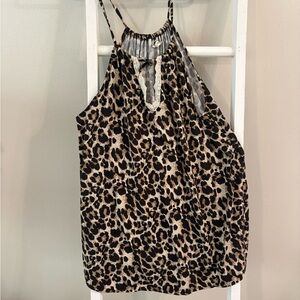 Leopard Print Halter Cami Top - Beige/Black